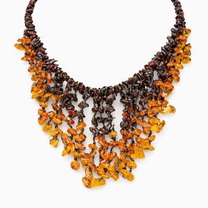 Vintage Baltic Amber Waterfall Fringe Necklace Honey Cognac Chips Hand Knotted